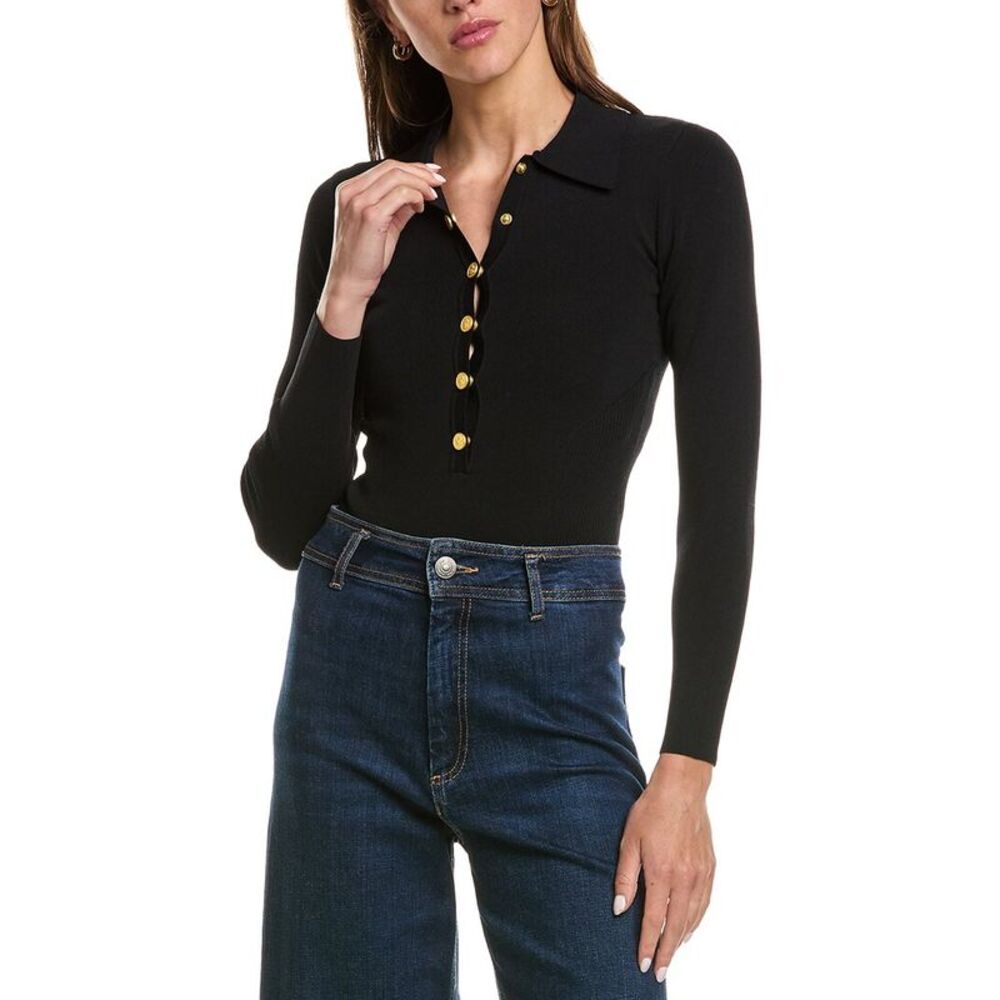 L’Agence Womens  Elisabetta Knit Bodysuit, Black